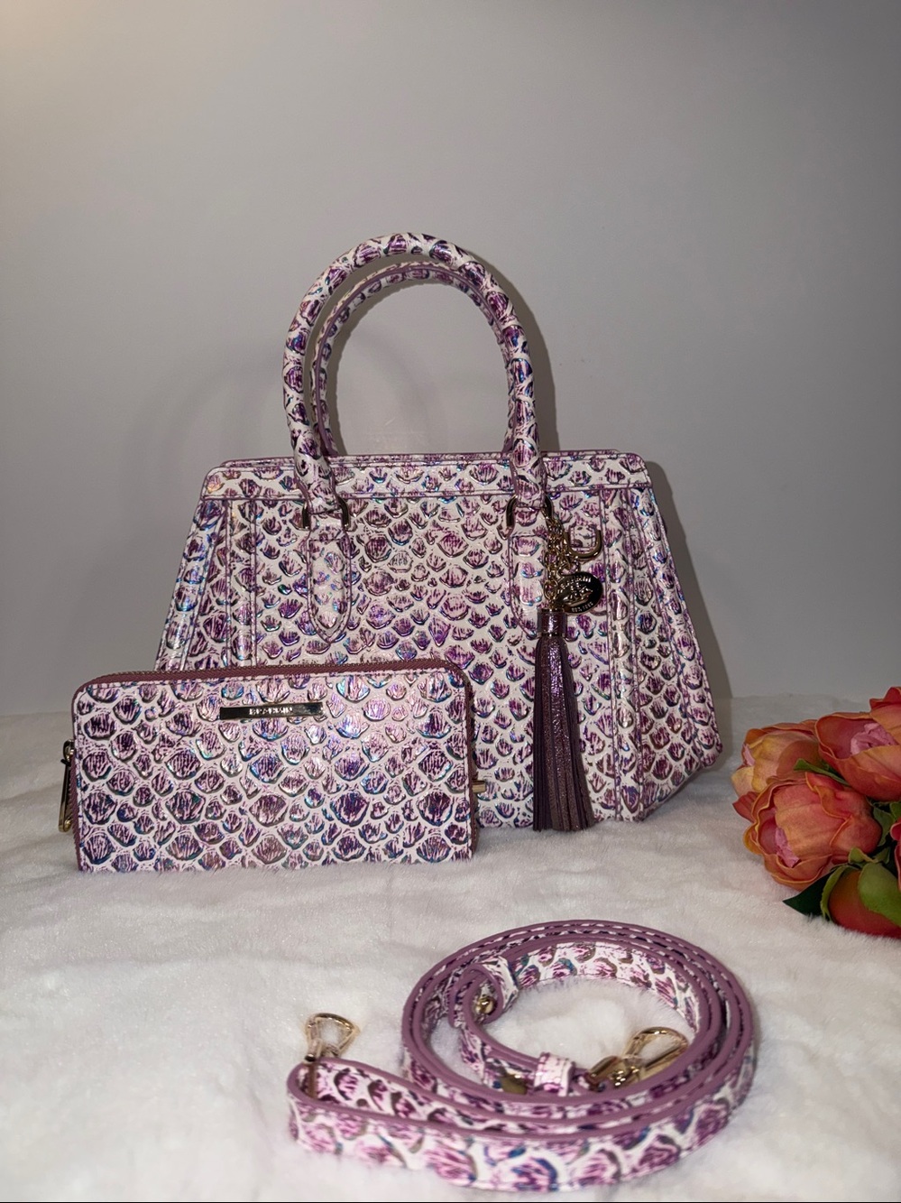 Brahmin small Arden and Suri wallet set in purple floralite